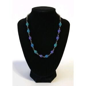 Vtg Blue Green Purple Faceted Beaded Crystal Boho Elegant‎ Statement Necklace